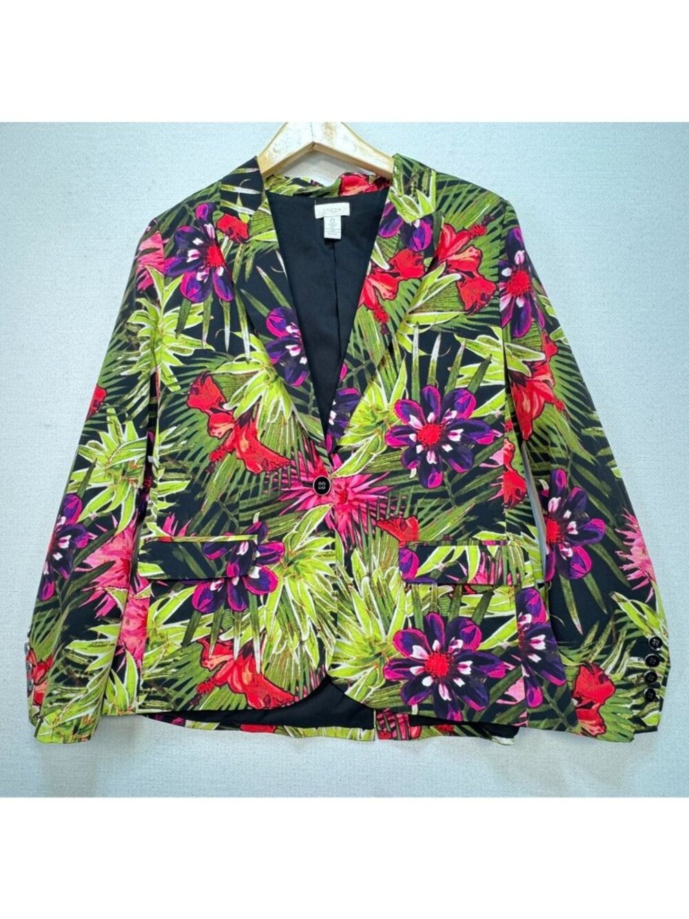 Chico's Women's Tropical Blazer Jacket Lightweight Floral Size 0 Multicolor